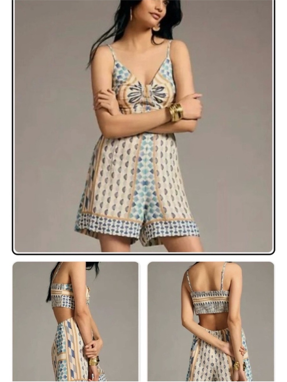 ANTHROPOLOGIE • RANNA GILL Linen Printed Cutout Romper Size XS